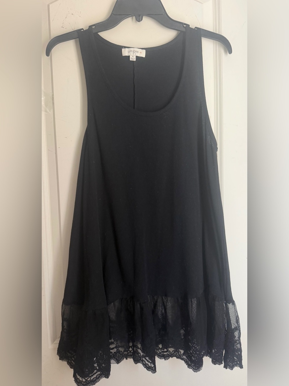 Umgee Swing Lace Hem Tunic Tank Top Black Plus XL GitHub Lagenlook goth boho